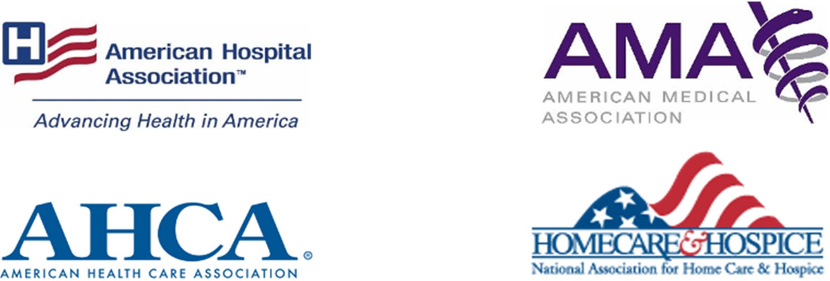 Logos of the American Hospital Association, the American Medical Association, the American Health Care Association, and National Association of Home Care and Hospice