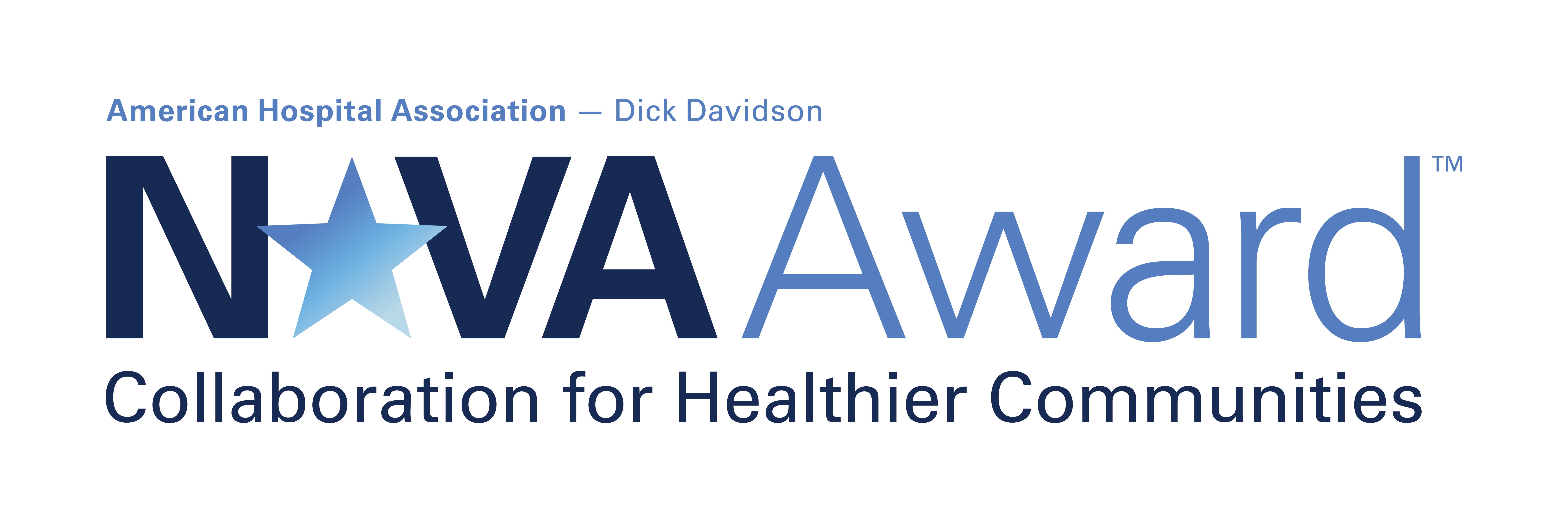 American Hospital Association — Dick Davidson NOVA Award logo. Collaboration for Healthier Communities.