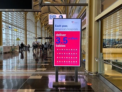 The AHA this week started running digital billboard ads at Ronald Reagan Washington National Airport highlighting the important role that hospitals and health systems play in their communities.