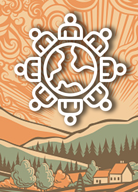 Culture as a Workforce Strategy. Workforce culture icon against a rural background.