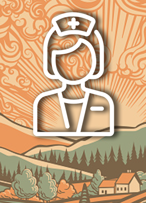 Developing Rural Nursing Leaders. Rural nursing icon against a rural background.