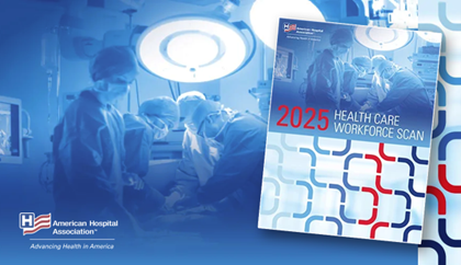 How to involve clinicians in your technology strategies. Clinicians performing surgery in the background. Coverage of the 2025 Health Workforce Scan.