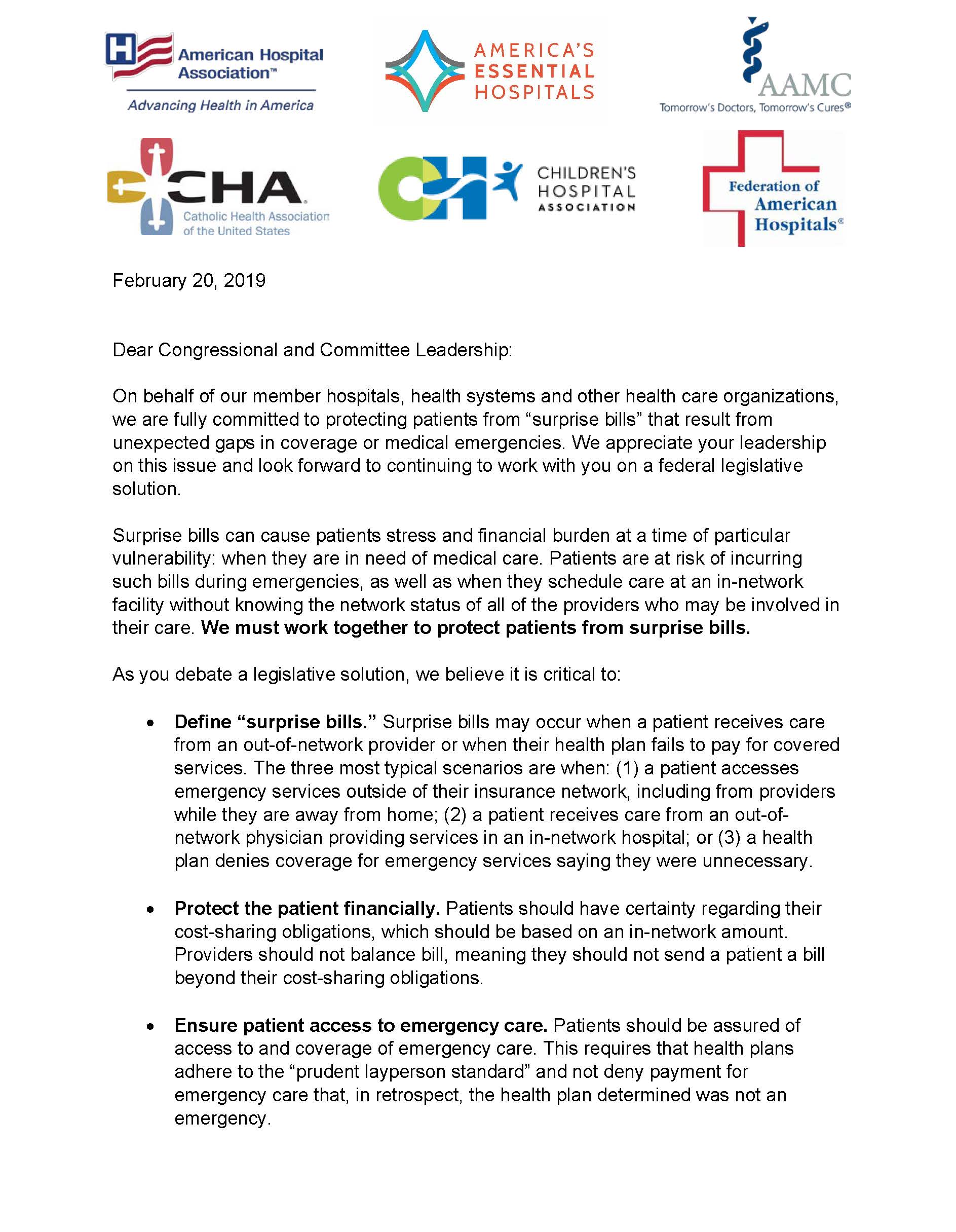 Download Joint Surprise Billing Letter to Congress and Committee Leadership PDF