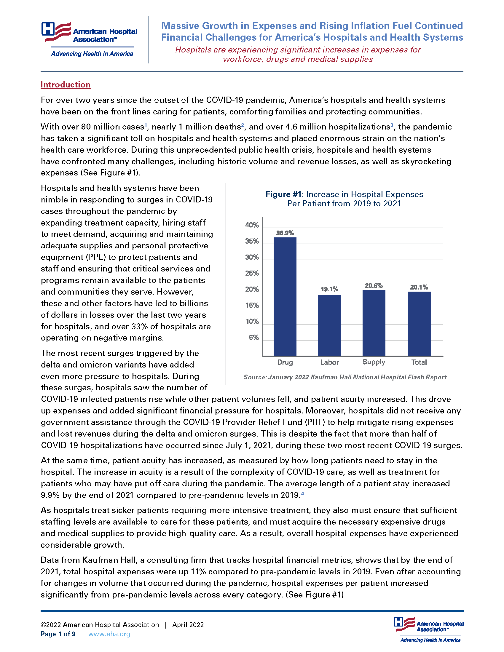 Massive Growth in Expenses and Rising Inflation Fuel Continued Financial Challenges for America’s Hospitals and Health Systems page 1.