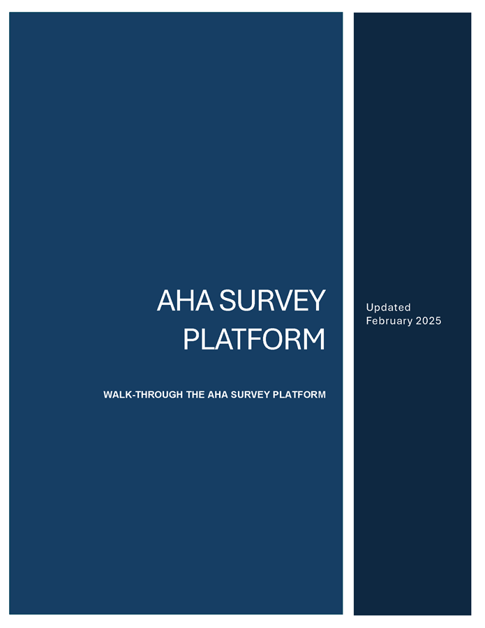 AHA Survey Platform Walk-through page 1.