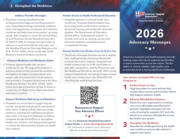 American Hospital Association 2026 Advocacy Messages page 1.