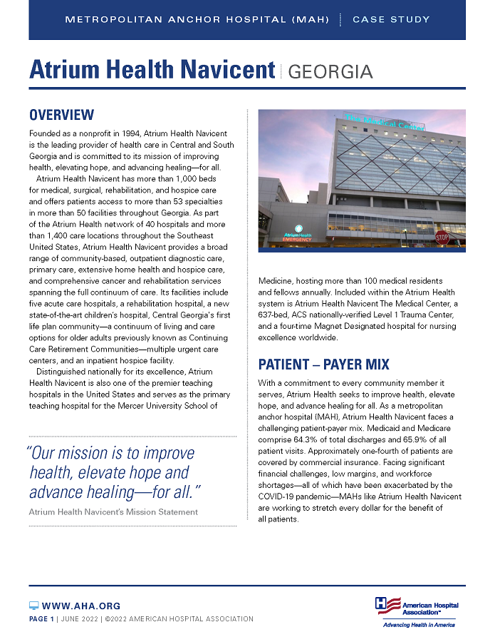 Atrium Health Navicent, Georgia: Metropolitan Anchor Hospital (MAH) case study page 1.