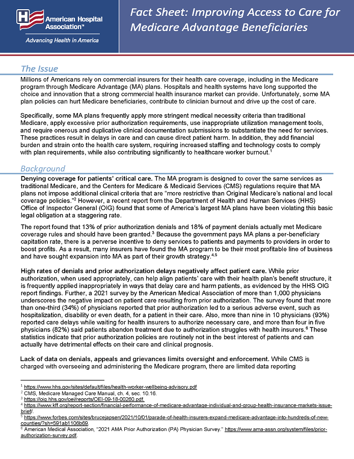 Fact Sheet: Improving Access to Care for Medicare Advantage Beneficiaries page 1.