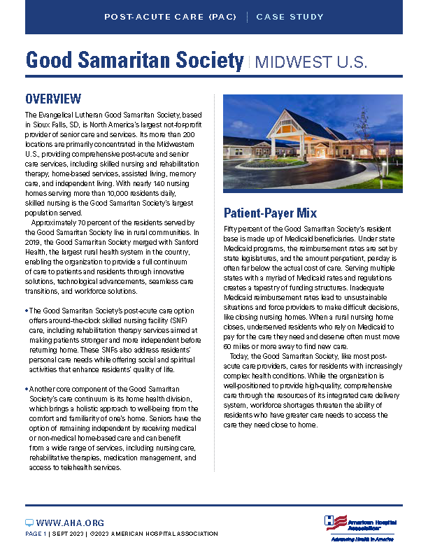 Good Samaritan Society Post-Acute Care Case Study page 1.