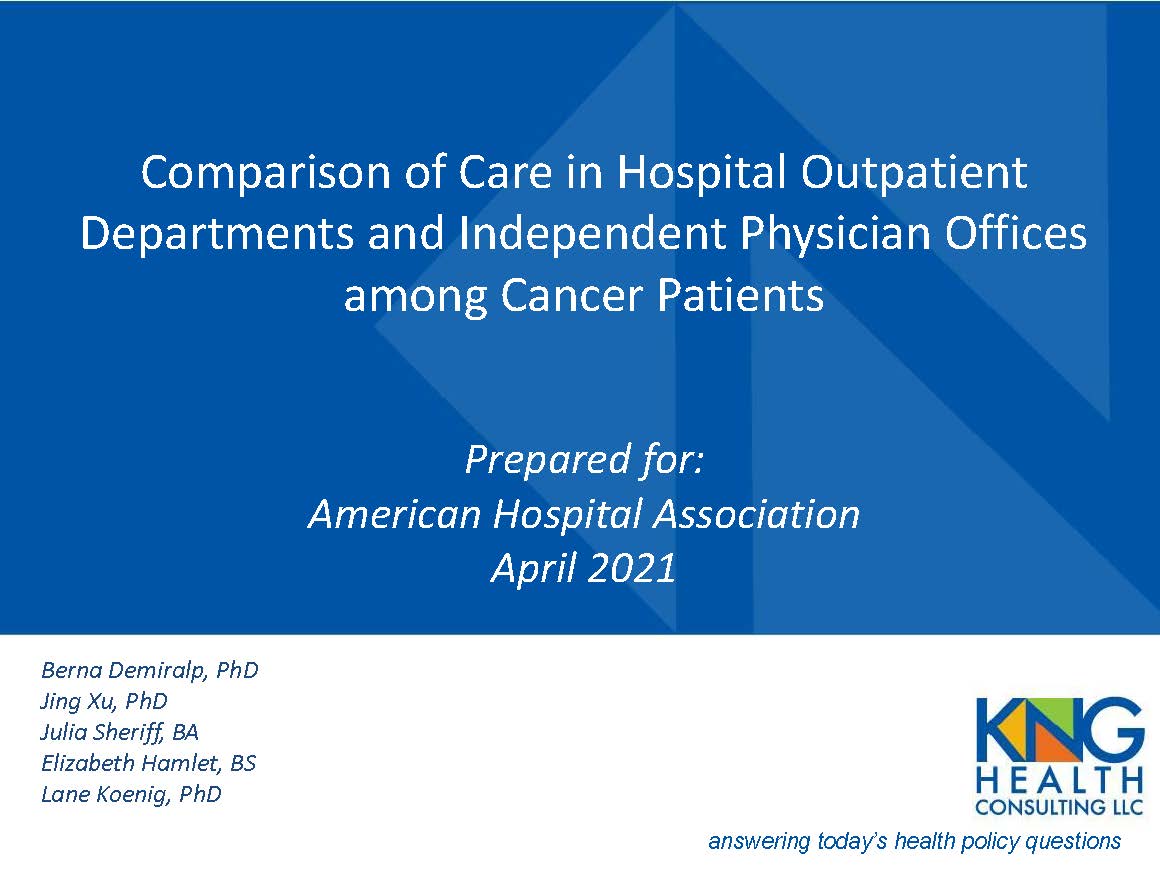 Comparison of Care in Hospital Outpatient Departments and Independent Physician Offices among Cancer Patients Study page 1