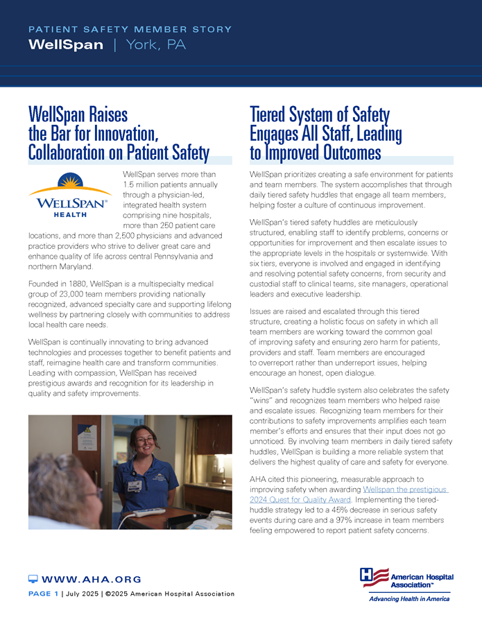 Patient Safety Member Story: WellSpan | York, Pennsylvania page 1.