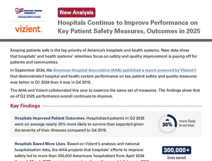 Hospitals Continue to Improve Performance on Key Patient Safety Measures, Outcomes in 2025 report page 1.