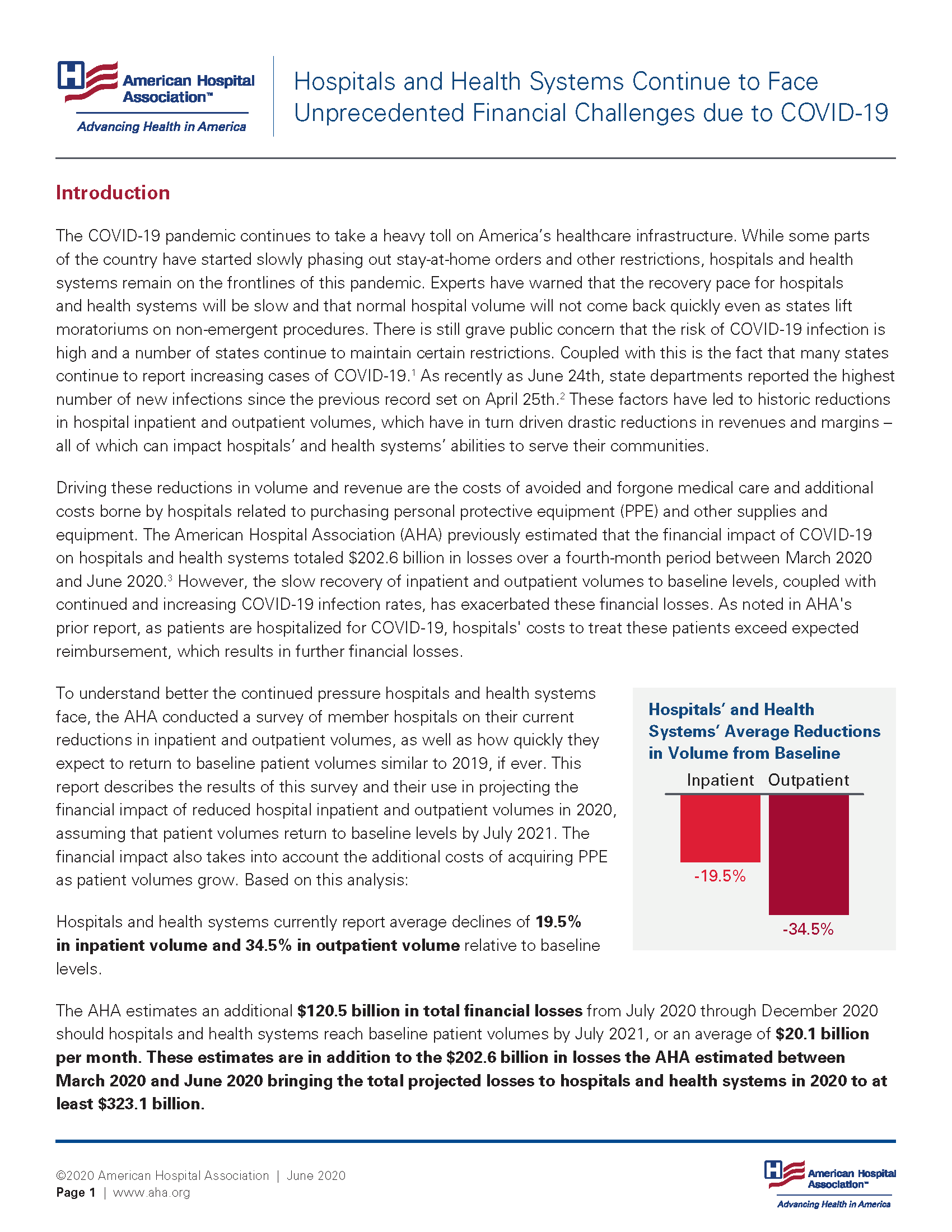 Hospitals and Health Systems Continue to Face Unprecedented Financial Challenges due to COVID-19 page 1