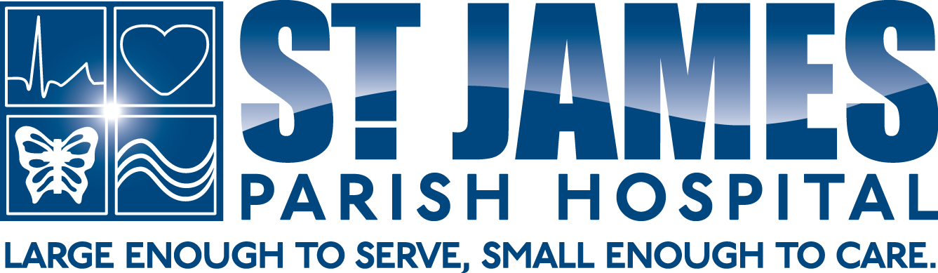 St. James Parish Hospital logo. Large enough to serve, small enough to care.