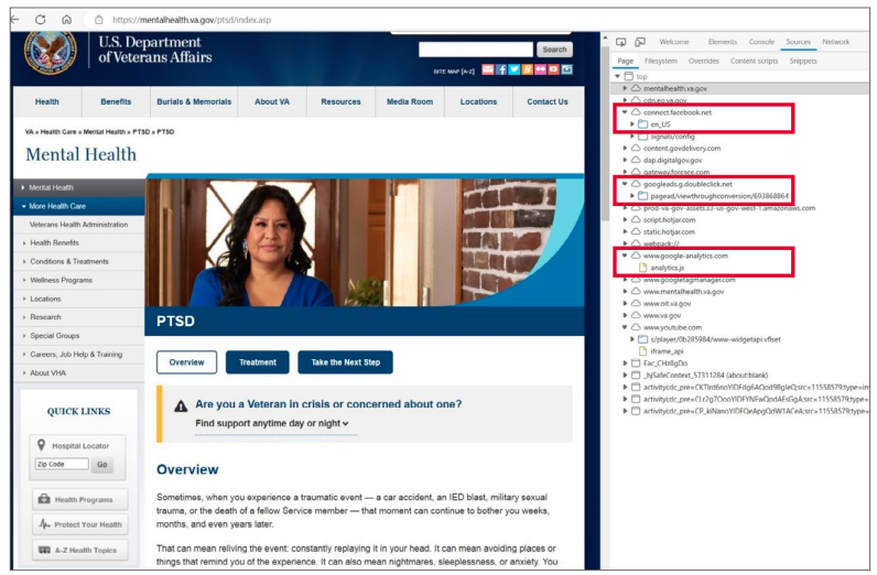 U. S. Department of Veterans Affairs website screenshot.