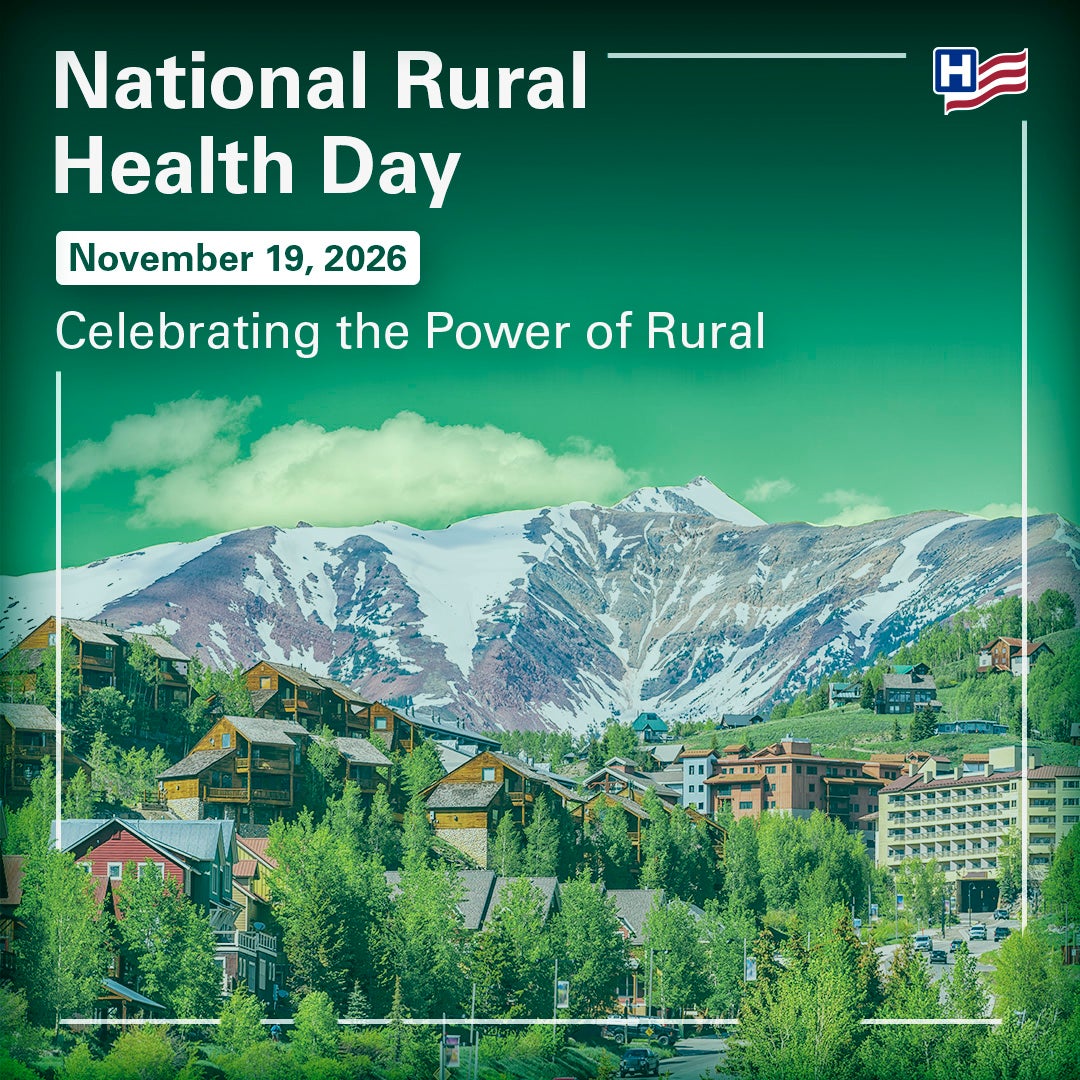 National Rural Health Day Banner Image Green landscape with snow and ice covered mountains in the background.