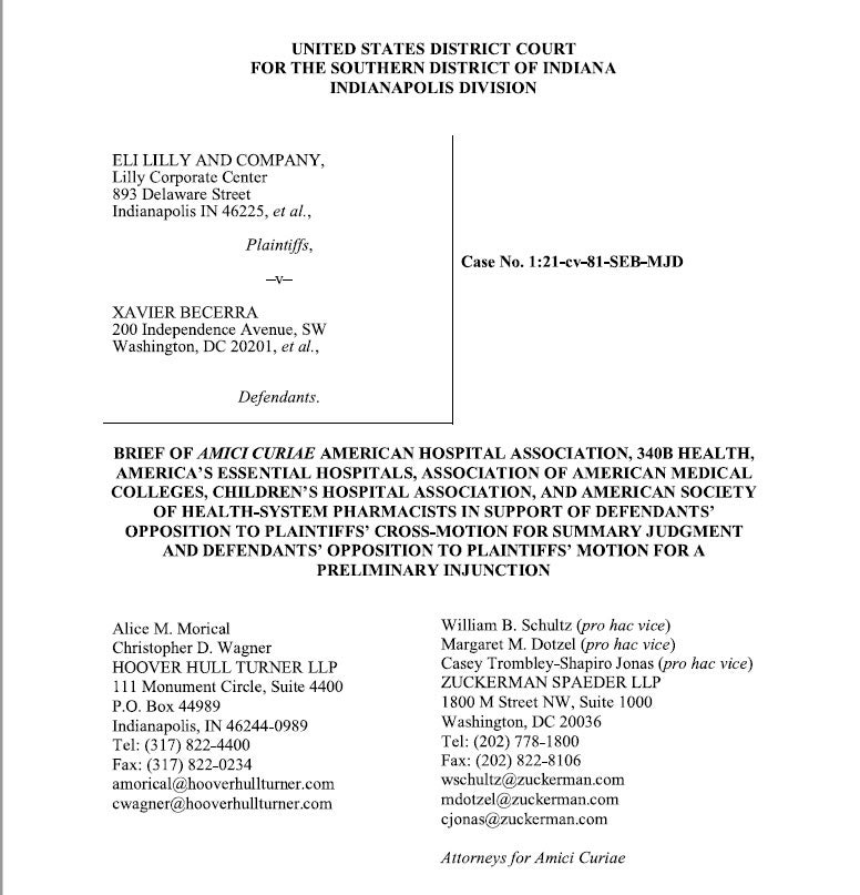 Amicus Brief Eli Lilly v Cochran Re 340B Contract Pharmacy – Intervention
