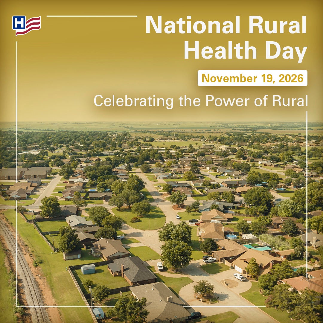 National Rural Health Day Banner Image of vast rural town landscape in yellow hue.