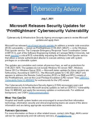 Image Cybersecurity Advisory: 