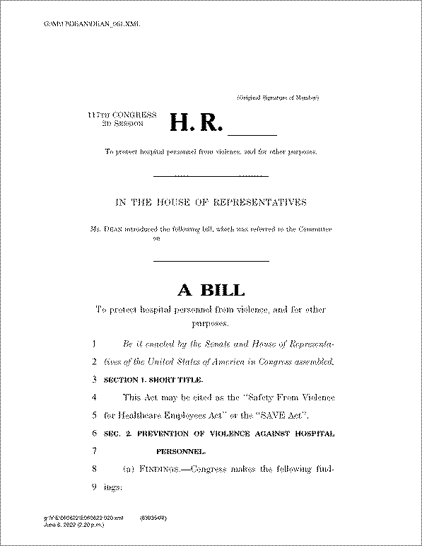 From Violence 5 for Healthcare Employees Act