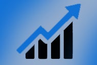A bar graph showing values increasing with a graph arrow above it showing growth.