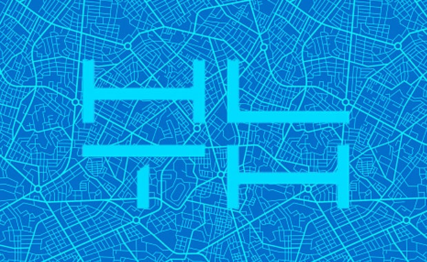 4 Transformation Takeaways from HLTH. The HLTH conference logo over blueprints of a city map.
