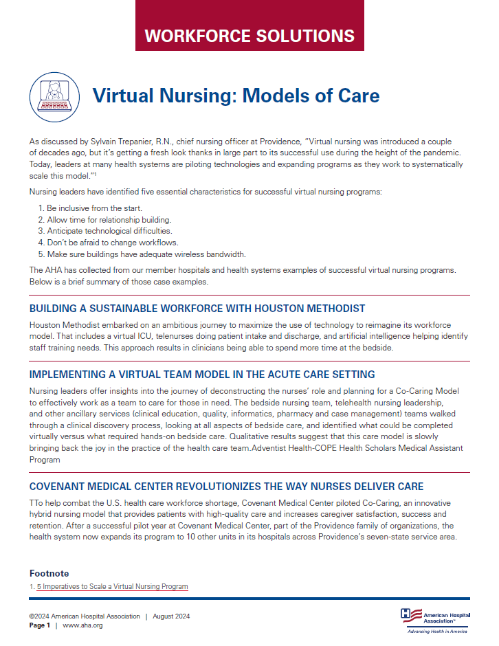 Virtual Nursing: Models of Care