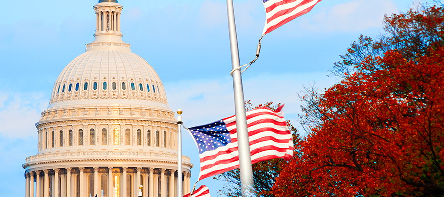 Capital building with flags