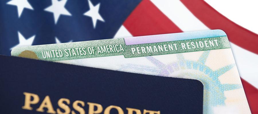 Image of a passport and American flag