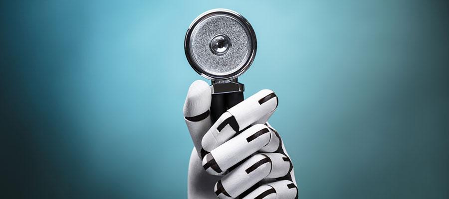 Image of robotic hand holding a stethoscope