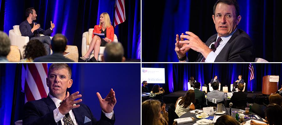 Pictured, clockwise from top left: Elliot Cohen, co-founder/chief product officer, PillPack and Lindsey Dunn Burgstahler, vice president, Programming & Intelligence, AHA’s Center for Health Innovation; Brian Gragnolati, AHA chairman; Peter J. Wright, president of Bridgton and Rumford Hospitals, Central Maine Healthcare; and opening comments with Priya Bathija, vice president, AHA's Value Initiative, Gragnolati and Wright.