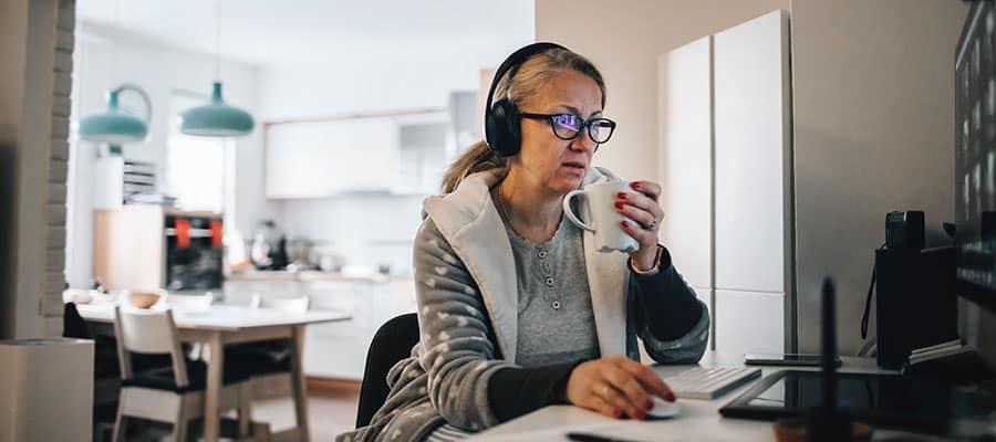 woman sitting at home on video chat