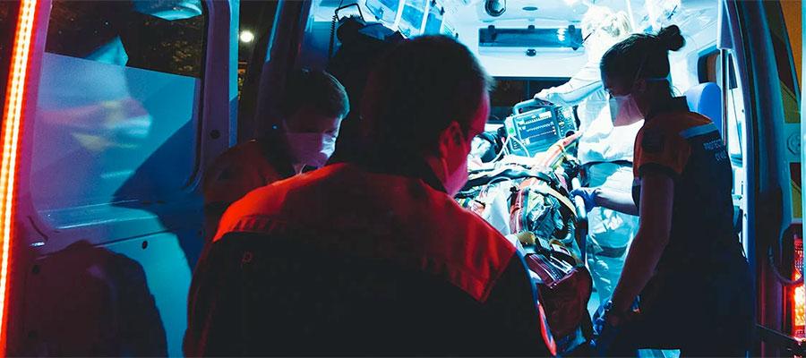 Interior of an ambulance with medical personal