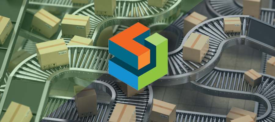 Streamlining Health Care Supply Chain Operations as Systems Grow. A fulfillment warehouse with boxes rolling down tracks.