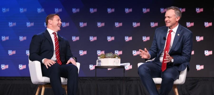 Moore interviewed on podium