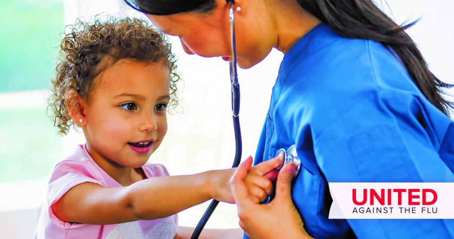 United Against the Flu Image with child and doctor
