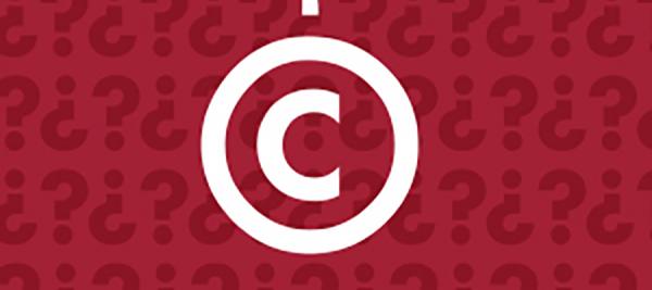 Copyright symbol with red background with question marks on it.