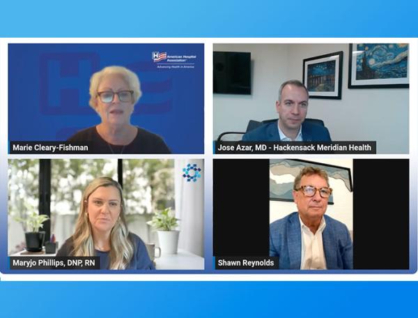 Still image from a webinar shows four speakers in quadrants