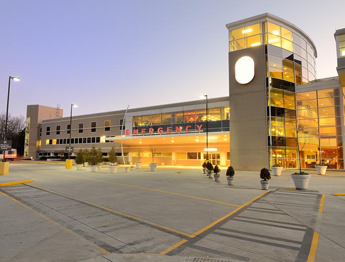 Stock image of an emergency department entrance