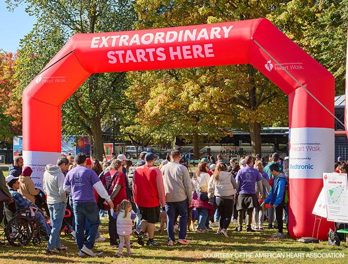 American Heart Association image of walkers at the starting line of the 2024 Heart Walk