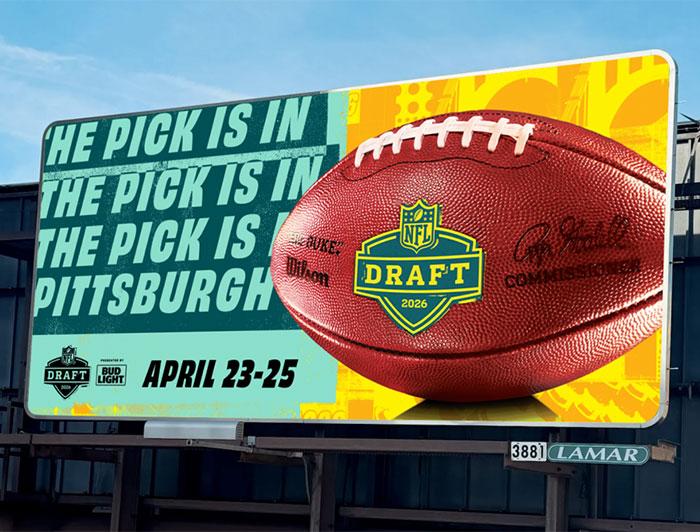 Billboard advertising the NFL draft in Pittsburgh