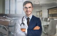 4 Ways to Unlock Physicians’ CEO Potential. A man in a split image with the right side dressed in a physician's lab coat in a patient's hospital room and left side in a CEO's business suit in a board room.