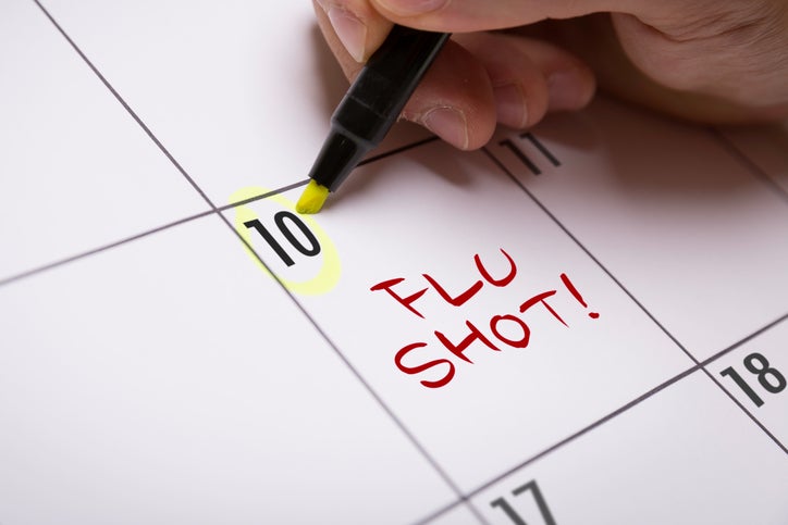 calendar with a note for flu shot